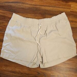 Women's Khaki Drawstring Linen Shorts, 2X